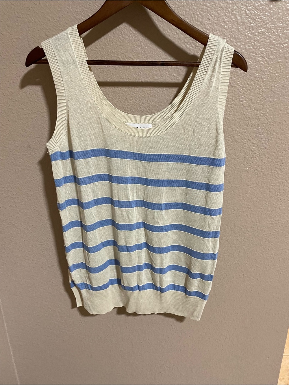 First Love Cream Tank with Light Blue Stripes